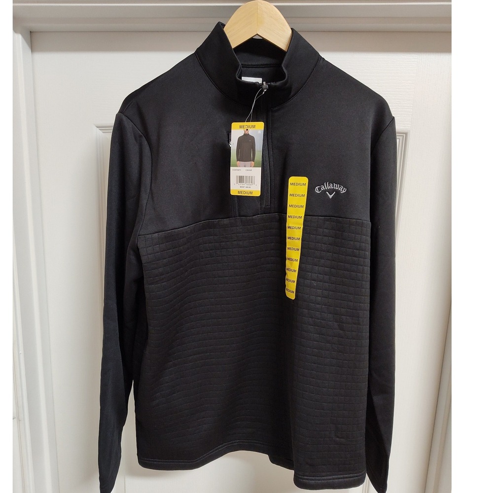 Callaway Mens 1/4 Zip Pullover Caviar Black Golf Jacket CGKFE0F3 Medium NEW